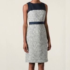 Tory Burch Lucille Tweed Dress Women's SZ 2 Navy Silk Blend Sheath Work Career